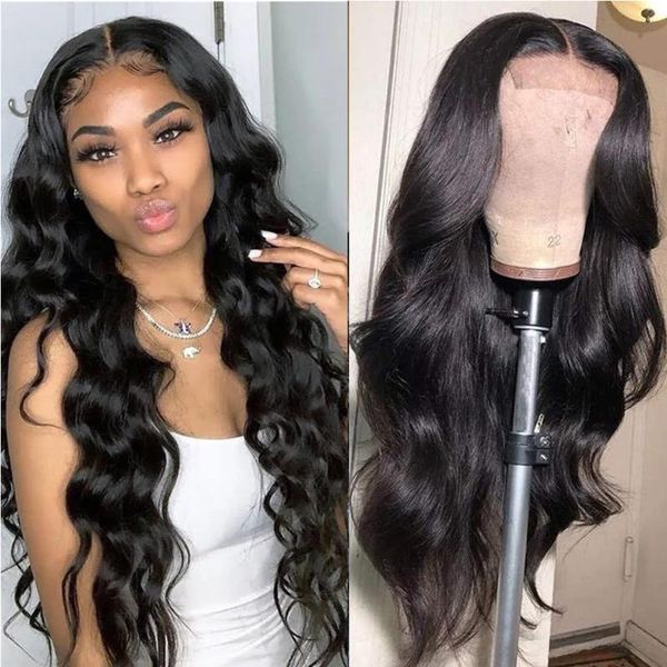 

maxine body wave closure wig 4x4 lace human hair wigs peruvian front 180% frontal, Black;brown