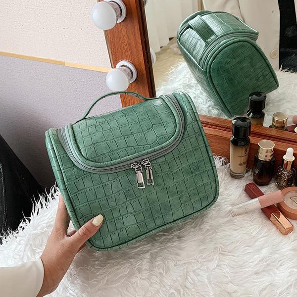 

cosmetic bags & cases large capacity storage box bag stone grain leather portable makeup waterproof organizer travel case