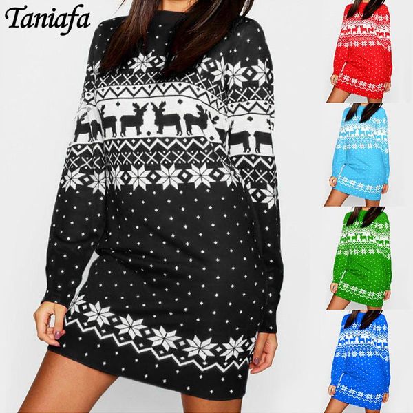 

casual dresses fashion autumn and winter women christmas print round neck long sleeve dress xmas short t-shirt, Black;gray