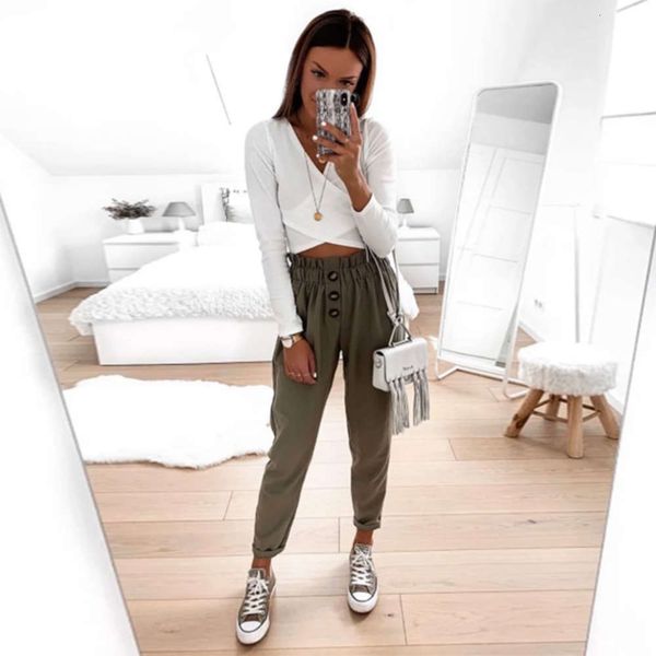 

autumn women's loose high waist button radish leggings harlan leisure sports pants, Black;white