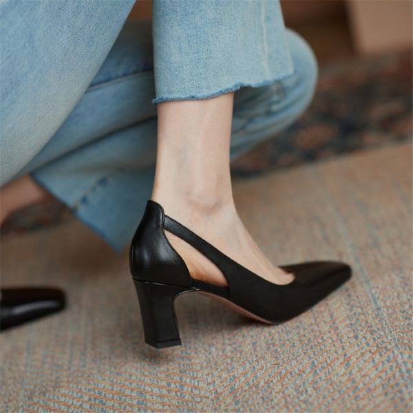 

dress shoes spring/autumn 2021 women leather square toe chunky heel pumps black/white high heels 's work ihmc
