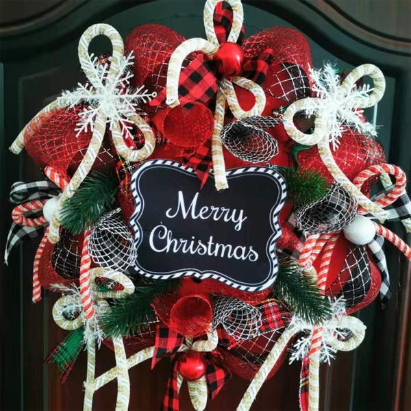 Dekoratif Çiçek Çelenkleri Noel Çelenk Kapısı Renkli Düğümlü Halat ile Asılı Bir Merry Diy El Yapımı