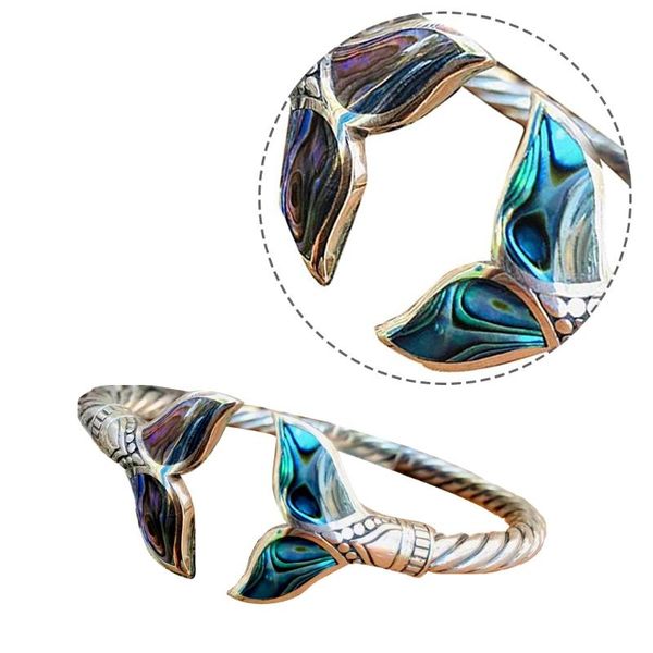 

bangle bracelets abalone shell and fish tail bracelet twisted open cuff adjustable hand chain, Black