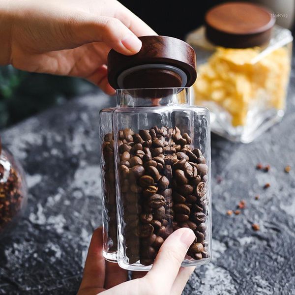 

wooden cover glass jar grain container sealed storage tea empty bottle for home kitchen shop of bottles & jars