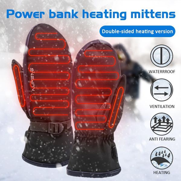 

full finger heated gloves mittens touch screen waterproof windproof electric heating mitten mens womens children cycling, Black