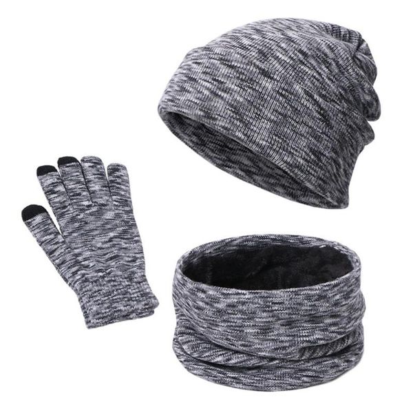

hats, scarves & gloves sets women men 3 pieces winter warm beanie hat circle scarf touch screen set colorful knitted plush lined skull cap, Blue;gray