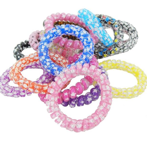 

mix color leopard stars big size hair rings telephone wire elastics bobbles hair tie bands kids hair accessories can used as, Slivery;white