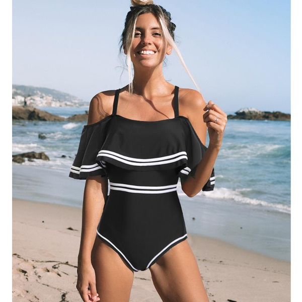 

ruffle women one piece swimsuit flounce push up swimwear monokini bodysuit vintage bathing suit femme bain one-piece suits