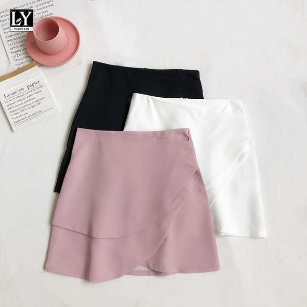 

ly varey lin spring summer women casual irregular hight waist skirts sweet solid design a-line female 210526, Black