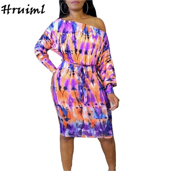 

vintage dress plus size clothing for women tie dye print long sleeve sashes midi autumn beach holiday lady fashion 210513, Black;gray