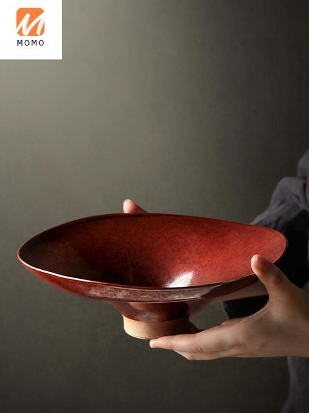 

handmade coarse pottery plate household japanese-style tableware creative fruit western italian storage bottles & jars