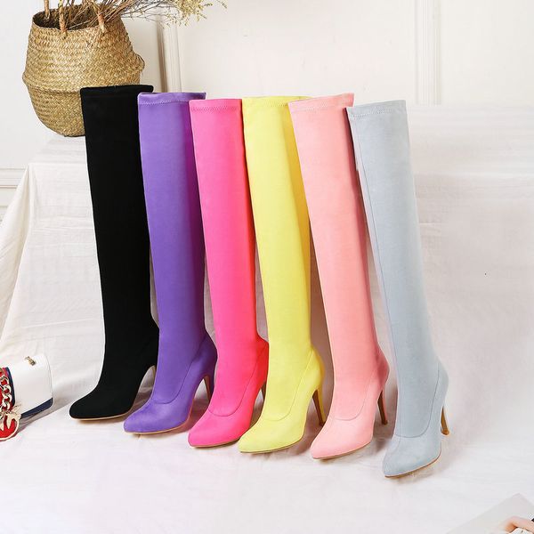 

boots on-knee long season women's high-heeled big-size, Black