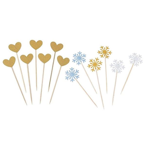 

other festive & party supplies 50-piece golden love heart cake dessert inserted card cupcake ers 30x glitter snowflake picks