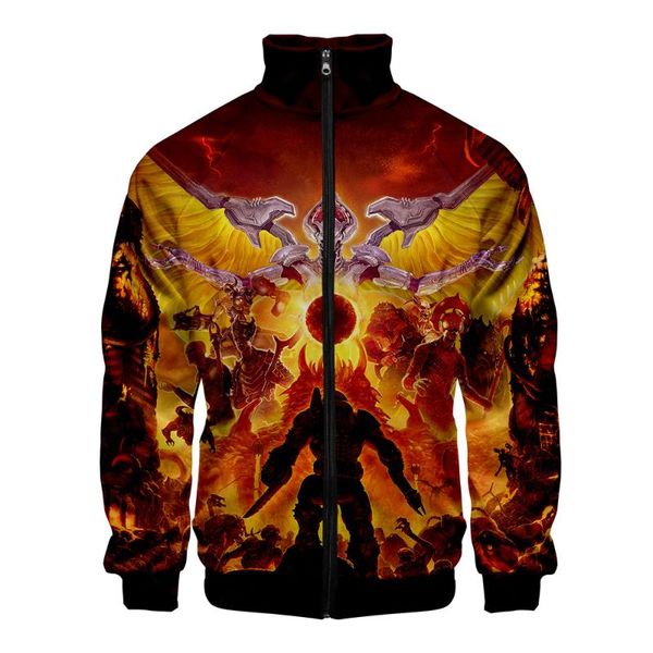 

men's jackets hip hop creative game doom eternal zipper jacket men/boys stand collar long sleeve 3d print clothes raglan, Black;brown