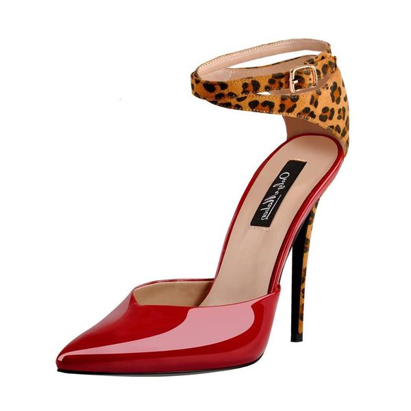 

dress shoes onlymaker feminino apontou toe salto alto stiletto sandálias senhoras couro de patente leopardo tornozelo fivela cinta vestido f, Black