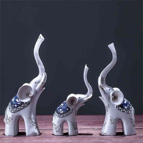 3 pçs / set moderna criatividade elefante estátua casa escritório decoração escultura artesanato Indoor Mobiliário artigos 210414