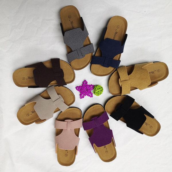 

slipper children cork slippers fashion summer sandals kids suede leather flat shoes child boys girls spring autumn beach shoe, Black;grey