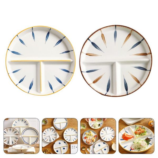 

dishes & plates 2pcs delicate ceramic breakfast plate three-grid quantitative