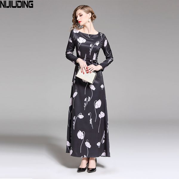 Spring Black VintageO Collar Dress Vita dimagrante lungo stampato Big Swing Feet Naked Fashion Wild 210514