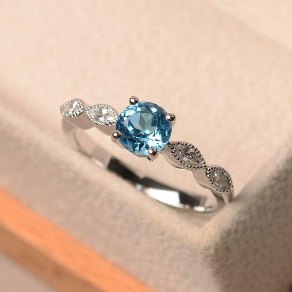 

cluster rings women's 925 silver blue zircon ring engagement wedding gift jewelry wholesale, Golden;silver