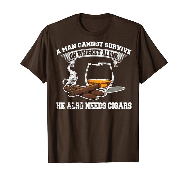 

man can not survive on whiskey alone he also need cigar t-shirt, White;black