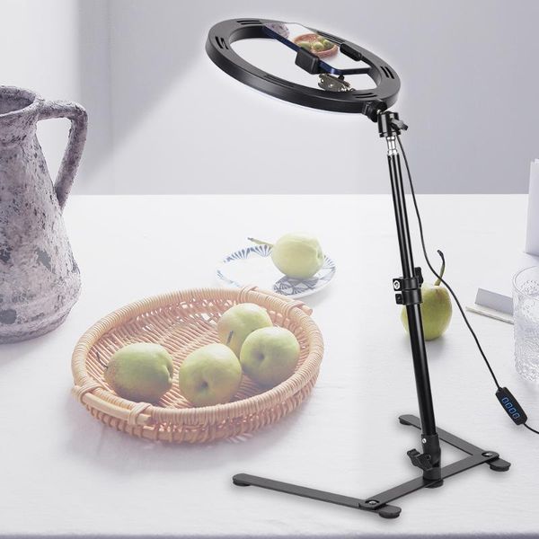 

dimmable led selfie 26cm ring light 3 color lamp with long arm desktablet pography stand holder video live flash heads
