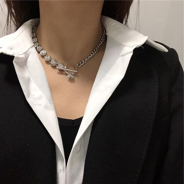 

fashion shiny crystal necklace female temperament all-match titanium steel chain clavicle pendant necklaces, Silver