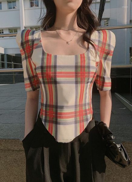 

women's blouses & shirts 2021ss summer fashion women plaid short blouse ladies luxury shirt 2 color ddxgz2 6.05, White