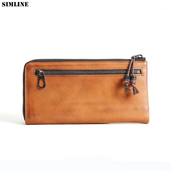 

wallets genuine leather wallet men women long vintage zipper purse cellphone clutch bag with coin pocket card holder male female1, Red;black