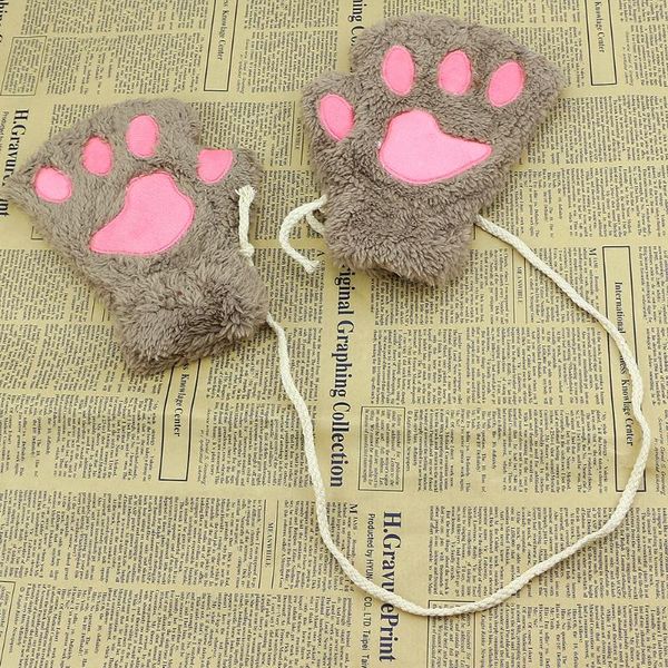 

disposable gloves winter women cute cat claw plush mittens short fingerless finger half drop