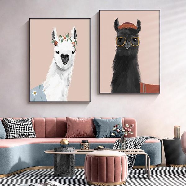 

paintings canvas painting baby nursery wall art poster print woodland animal cute alpaca nordic picture kid child room decor