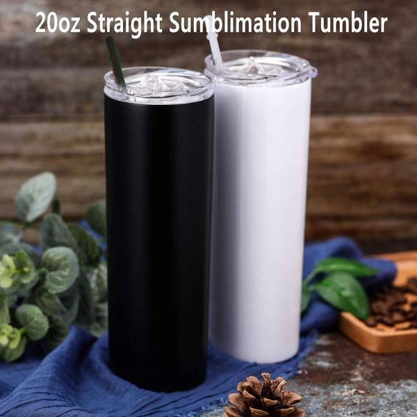 

50pcs/carton wholesale 20oz straight sumblimation tumblers stainless steel coffee mugs travel car portable water cups drinkware with lid and