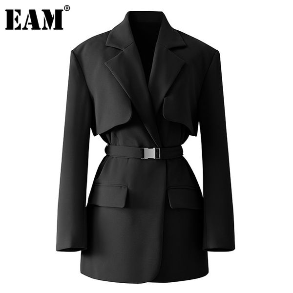 

[eam] women temperament spliced big size blazer lapel long sleeve loose fit jacket fashion spring autumn 1dc128 211006, White;black