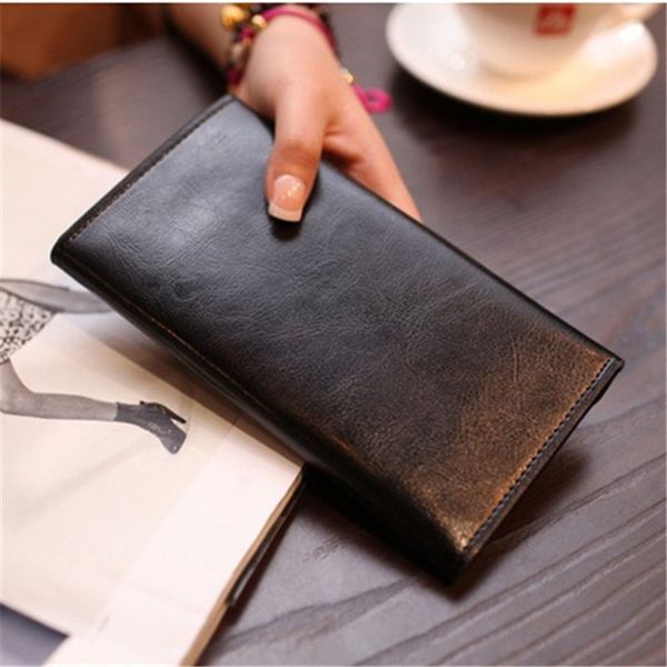 

new style european and american women's long wallet female leather buckle simple business cowhide thin wallet card, Red;black