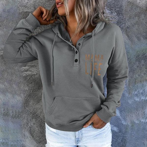 

women's hoodies & sweatshirts button down pullover hoodie streetwear letter print sudaderas femme long sleeve pocket hooded sweatshirt, Black