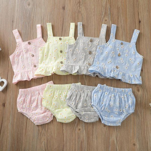 

clothing sets 0-24m kid born baby girls button sleeveless tank tok + mini shorts outfits 2pcs set girl clothes pour bÃ©bÃ©s, White