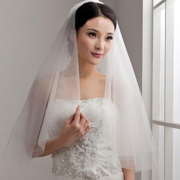

bridal veils lan ting bride two-tier cut edge wedding veil 53 ruffles tulle, Black