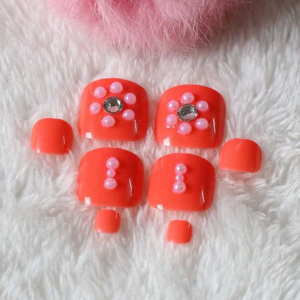 

24 pcs toenails pearl handmade nails can be customized, Red;gold