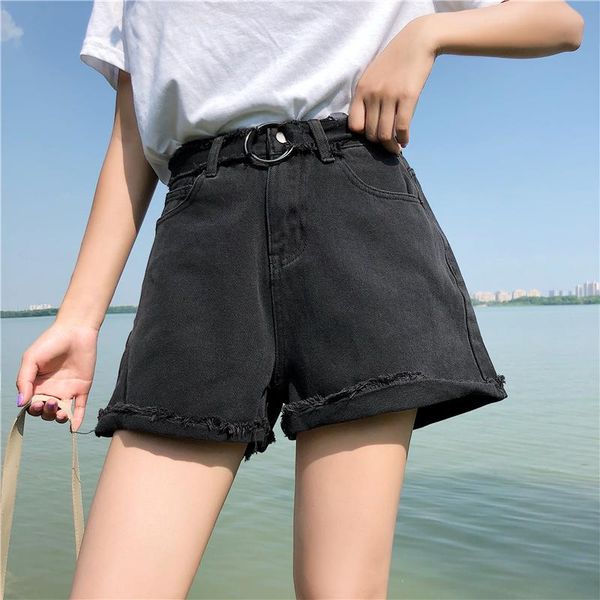 

casual korean spring summer high waist boyfriend denim shorts 2021 wide leg jeans solid for women women's, White;black