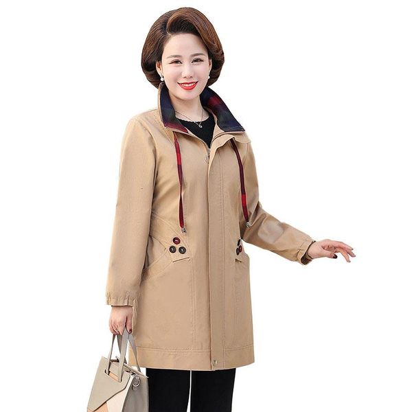 

women's trench coats 2021 plus size 5xl spring autumn women coat cotton outerwear casual middle aged mom clothes loose overcoat, Tan;black
