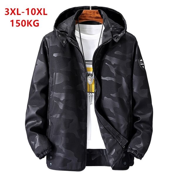 Veste extérieure 150KG Noir Grandes Tailles Plus 6XL 7XL 8XL 9XL 10XL Hommes Manteaux À Capuche Enlevé Homme Printemps Automne Camo Bleu Hoodies 210819