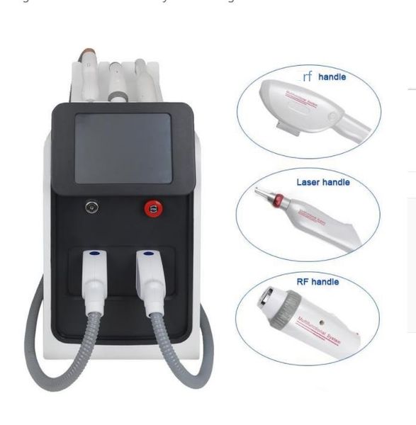 Epilatore portatile 3in1 IPL Macchina per la depilazione laser OPT HR Q Switched Nd Yag Tattoo Remover Tatuaggi colorati RF Ringiovanimento della pelle Face Lift dispositivo multi bellezza