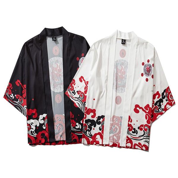 

ethnic clothing japanese fashion kimono 2021 harajuku white black men and women cardigan blouse haori obi asian clothes samurai, Red