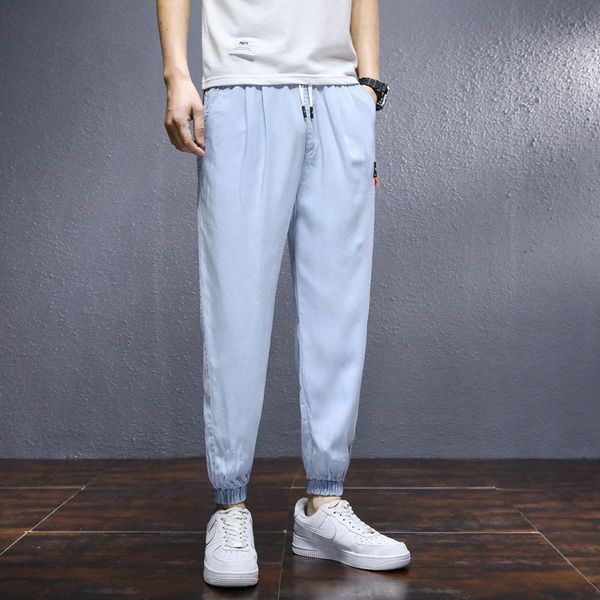 

men's pants 2021 spring korean fashion brand ins simple casual loose large size ultra-thin ice silk wild, Black