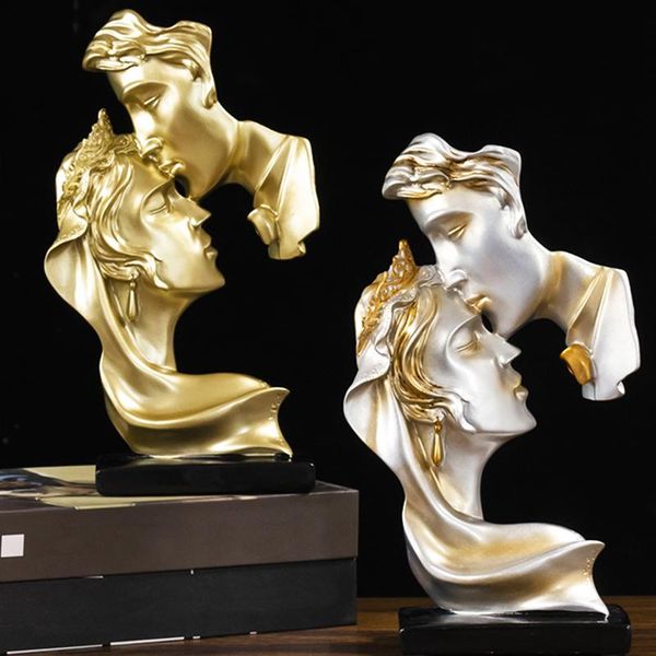 

decorative objects & figurines modern abstract sculpture art kiss couple statue home decor ornaments resin wine cabinet deskcrafts weddi