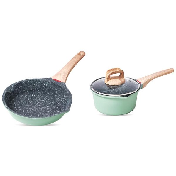 

pans non stick frying pan with wooden handle cooking pot set breakfast crepe maker cookware saucepan ramen milk