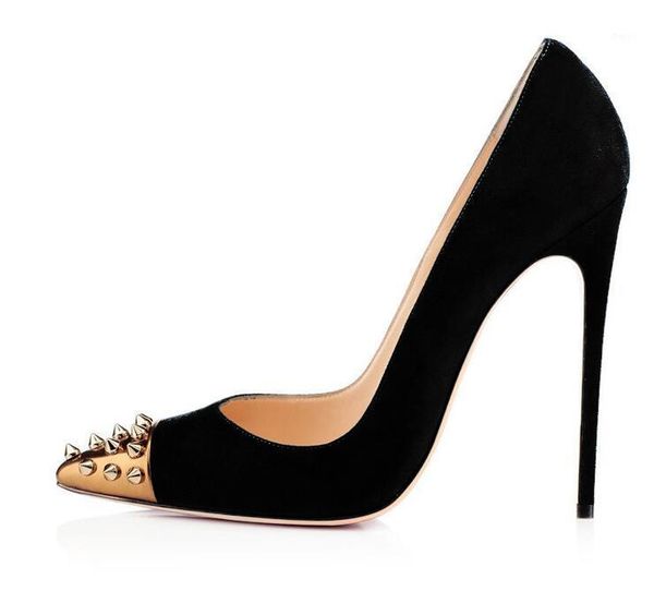 

dress shoes fashion black sudede pointed toe high heel 2021 rivets studded stiletto heels woman thin