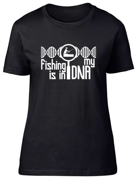 

fishing is in my dna fitted womens ladies t shirt, White;black