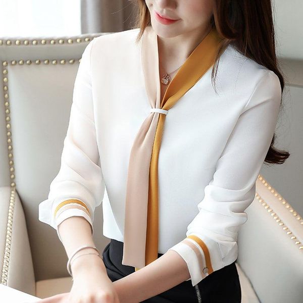 

women's blouses & shirts women blouse long sleeve autumn winter shirt v-neck pullover chiffon blusas ropa de mujer, White