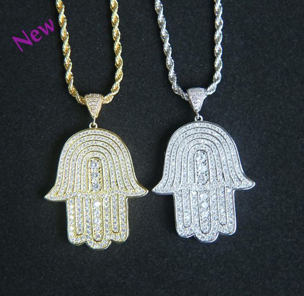 

pendant necklaces 2021 hip hop kolye chrysocolla necklace collares collier hamsa hand color pendants 24" women/men link amulet of fatim, Silver